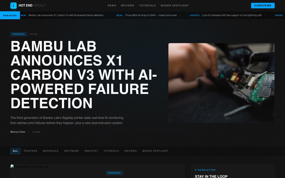 Hot End Weekly 3D printing news homepage