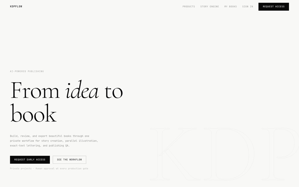 KDPFlow publishing workspace homepage